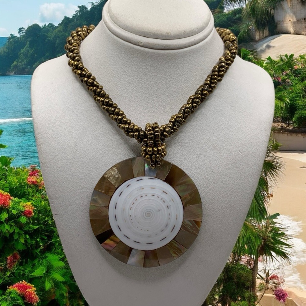 Vintage Nautilus and Abalone Mother of Pearl Pendant